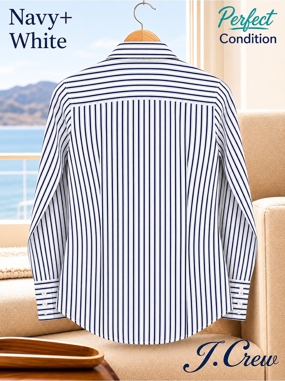 Like New 🌸 J Crew Navy and White Striped Button-Down Shirt Slim Fit, Kathryn Cut - Picture 10 of 16
